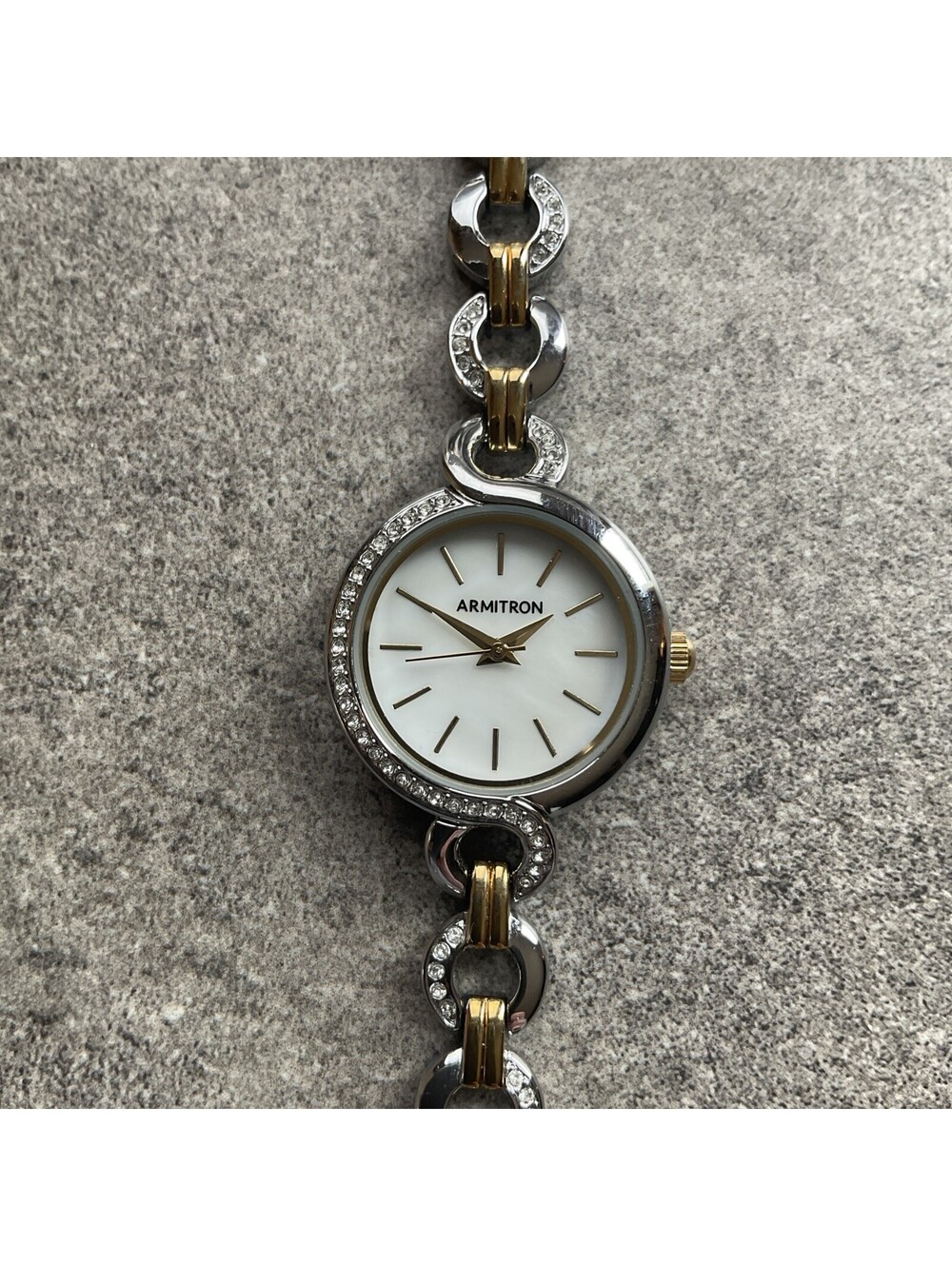 Beautiful Armitron Womens Watch 26mm Two Tone Case & Band Crystal Accents B-Q